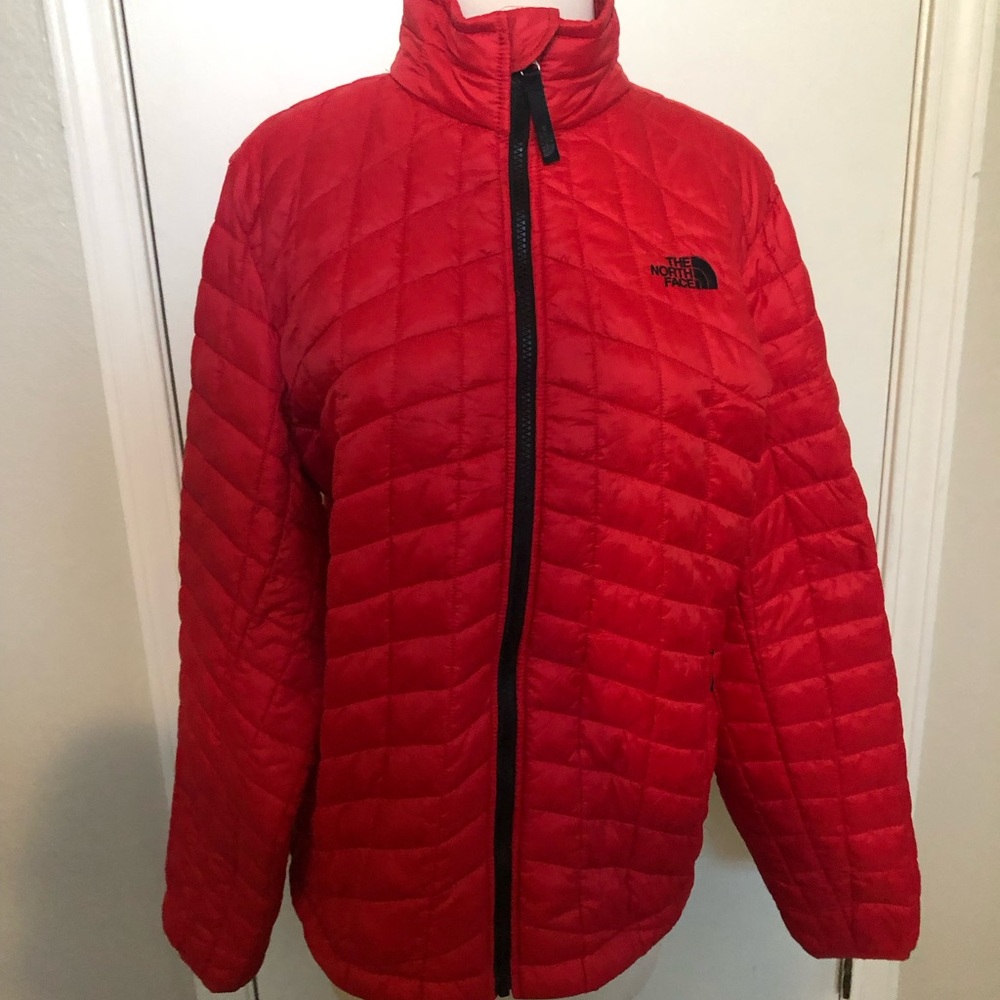 Children’s North face jacket, XL, size 18-20. Fire engine red with black accent.